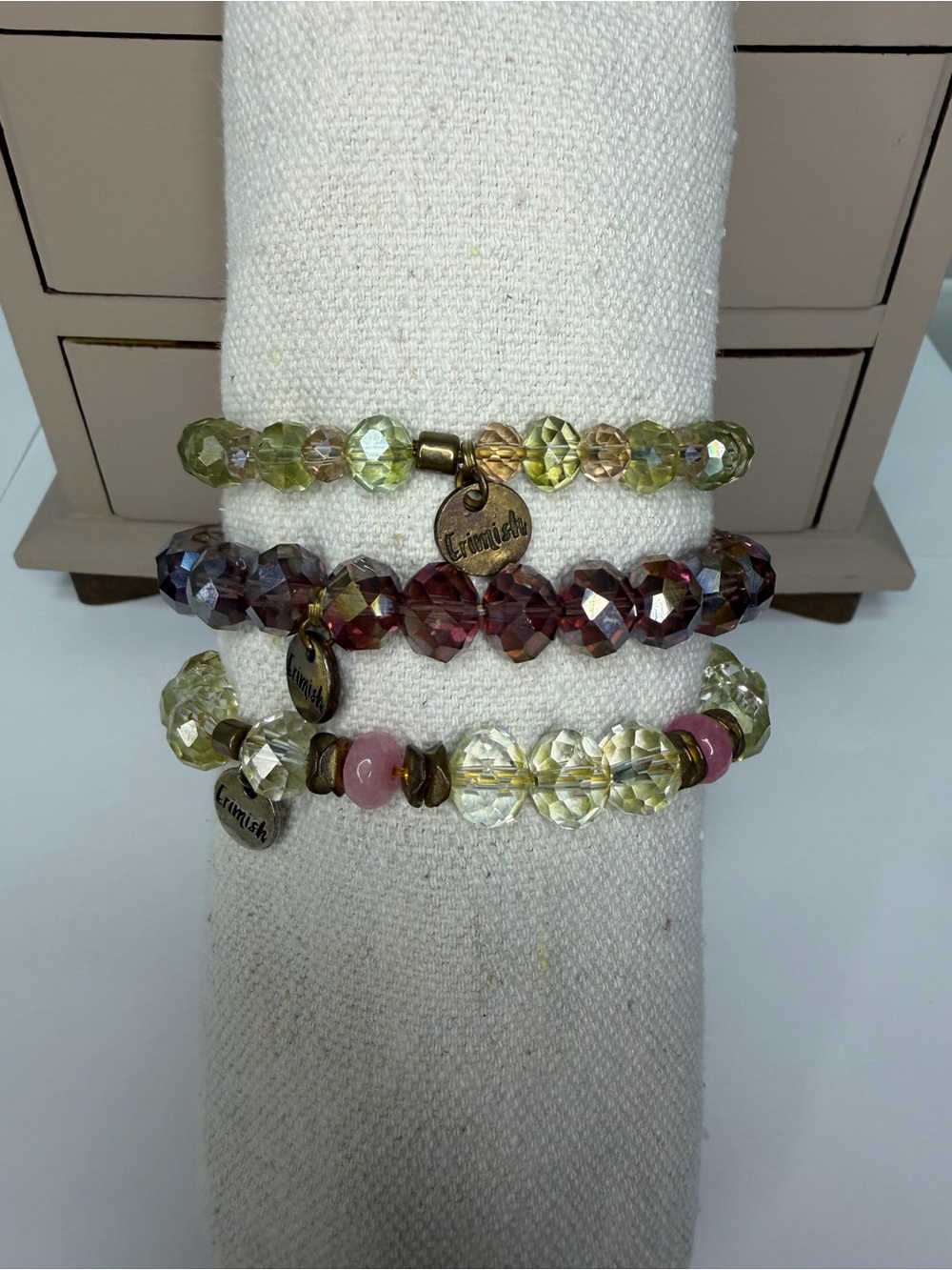 Erimish Beaded Bracelet Trio in Green, Purple, Pink